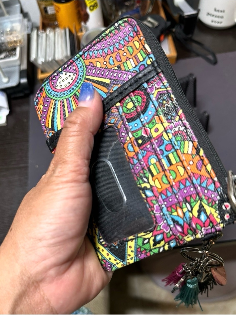 Sakroots Multicolor Boho Phone Wallet Case with Keychain Tassels